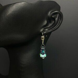 Vintage Silver Tone Aurora Borealis Austrian Crystal Teardrop Earrings / Sparkly